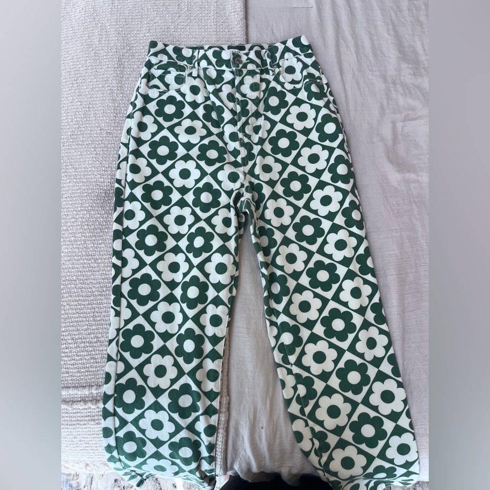 Green Floral denim